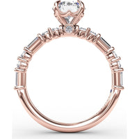 Contemporary Solitaire Engagement Ring Setting with Alternating Baguette and Round Diamond Accents and Chevron Hidden Halo by Fana - 0.51 Carat Total Diamond Weight