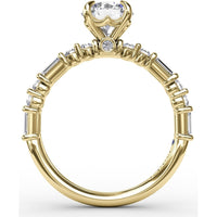 Contemporary Solitaire Engagement Ring Setting with Alternating Baguette and Round Diamond Accents and Chevron Hidden Halo by Fana - 0.51 Carat Total Diamond Weight