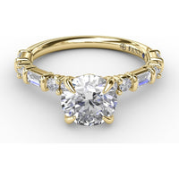 Contemporary Solitaire Engagement Ring Setting with Alternating Baguette and Round Diamond Accents and Chevron Hidden Halo by Fana - 0.51 Carat Total Diamond Weight