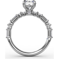 Contemporary Solitaire Engagement Ring Setting with Alternating Baguette and Round Diamond Accents and Chevron Hidden Halo by Fana - 0.51 Carat Total Diamond Weight