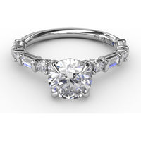 Contemporary Solitaire Engagement Ring Setting with Alternating Baguette and Round Diamond Accents and Chevron Hidden Halo by Fana - 0.51 Carat Total Diamond Weight