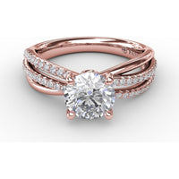 Contemporary Solitaire Engagement Ring Setting with Multi-Row Split Shank and Pavé Diamonds by Fana - 0.29 Carat Total Diamond Weight