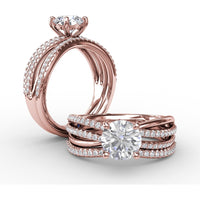 Contemporary Solitaire Engagement Ring Setting with Multi-Row Split Shank and Pavé Diamonds by Fana - 0.29 Carat Total Diamond Weight