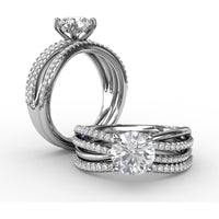 Contemporary Solitaire Engagement Ring Setting with Multi-Row Split Shank and Pavé Diamonds by Fana - 0.29 Carat Total Diamond Weight