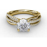 Contemporary Solitaire Engagement Ring Setting with Multi-Row Split Shank and Pavé Diamonds by Fana - 0.29 Carat Total Diamond Weight