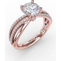 Contemporary Solitaire Engagement Ring Setting with Multi-Row Split Shank and Pavé Diamonds by Fana - 0.29 Carat Total Diamond Weight