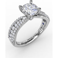 Contemporary Solitaire Engagement Ring Setting with Multi-Row Tapered Diamond Pavé Band by Fana - 0.53 Carat Total Diamond Weight