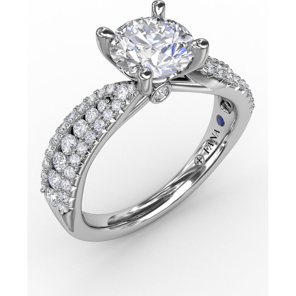 Contemporary Solitaire Engagement Ring Setting with Multi-Row Tapered Diamond Pavé Band by Fana - 0.53 Carat Total Diamond Weight