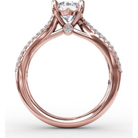 Contemporary Solitaire Engagement Ring Setting with Multi-Row Tapered Diamond Pavé Band by Fana - 0.53 Carat Total Diamond Weight