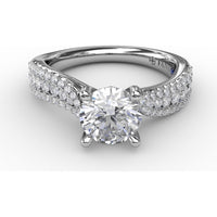 Contemporary Solitaire Engagement Ring Setting with Multi-Row Tapered Diamond Pavé Band by Fana - 0.53 Carat Total Diamond Weight