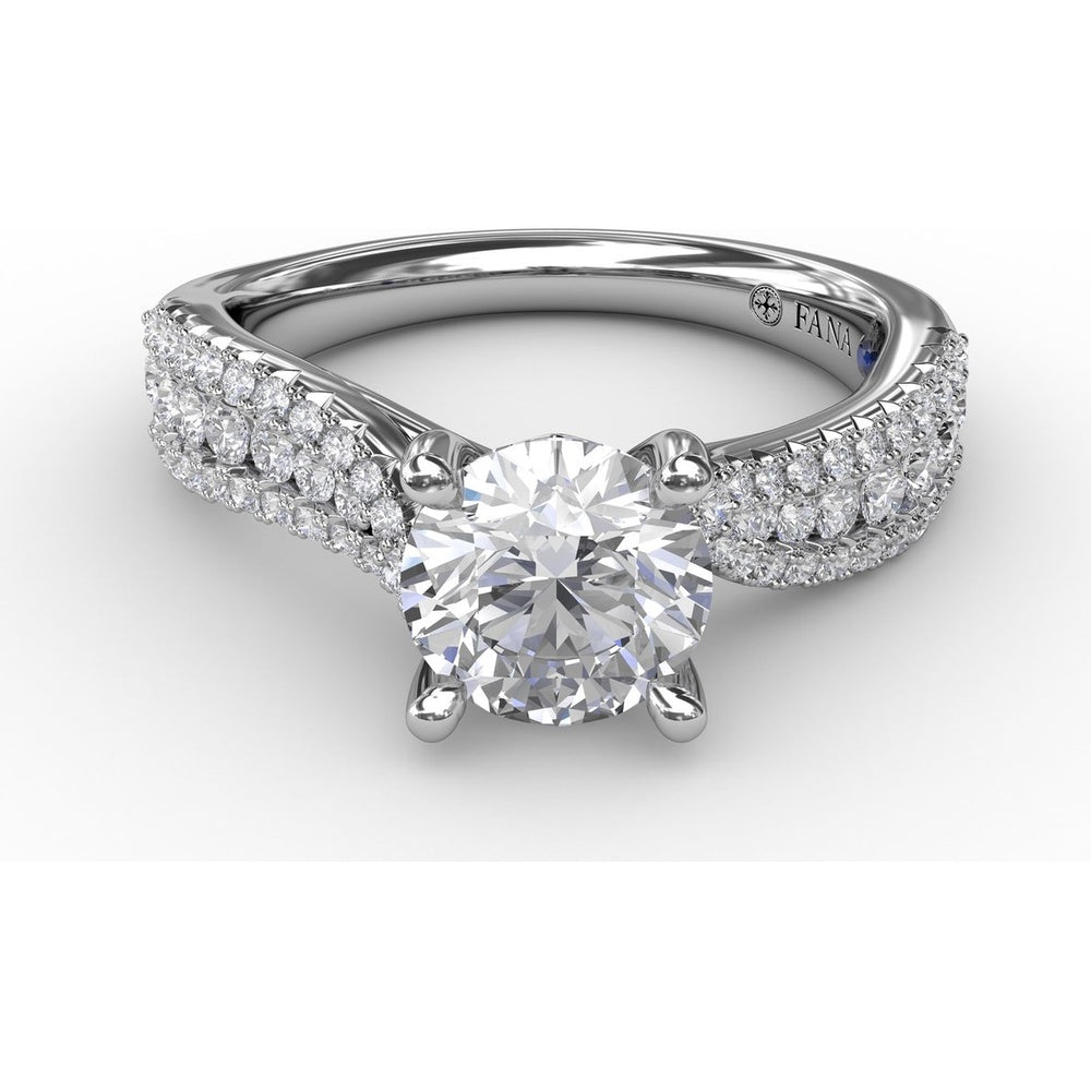 Contemporary Solitaire Engagement Ring Setting with Multi-Row Tapered Diamond Pavé Band by Fana - 0.53 Carat Total Diamond Weight