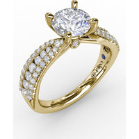 Contemporary Solitaire Engagement Ring Setting with Multi-Row Tapered Diamond Pavé Band by Fana - 0.53 Carat Total Diamond Weight