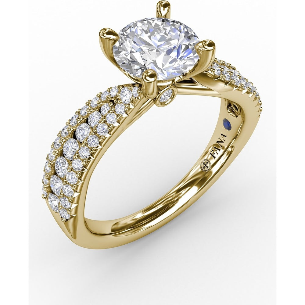 Contemporary Solitaire Engagement Ring Setting with Multi-Row Tapered Diamond Pavé Band by Fana - 0.53 Carat Total Diamond Weight