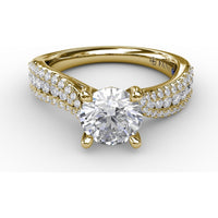 Contemporary Solitaire Engagement Ring Setting with Multi-Row Tapered Diamond Pavé Band by Fana - 0.53 Carat Total Diamond Weight