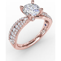 Contemporary Solitaire Engagement Ring Setting with Multi-Row Tapered Diamond Pavé Band by Fana - 0.53 Carat Total Diamond Weight