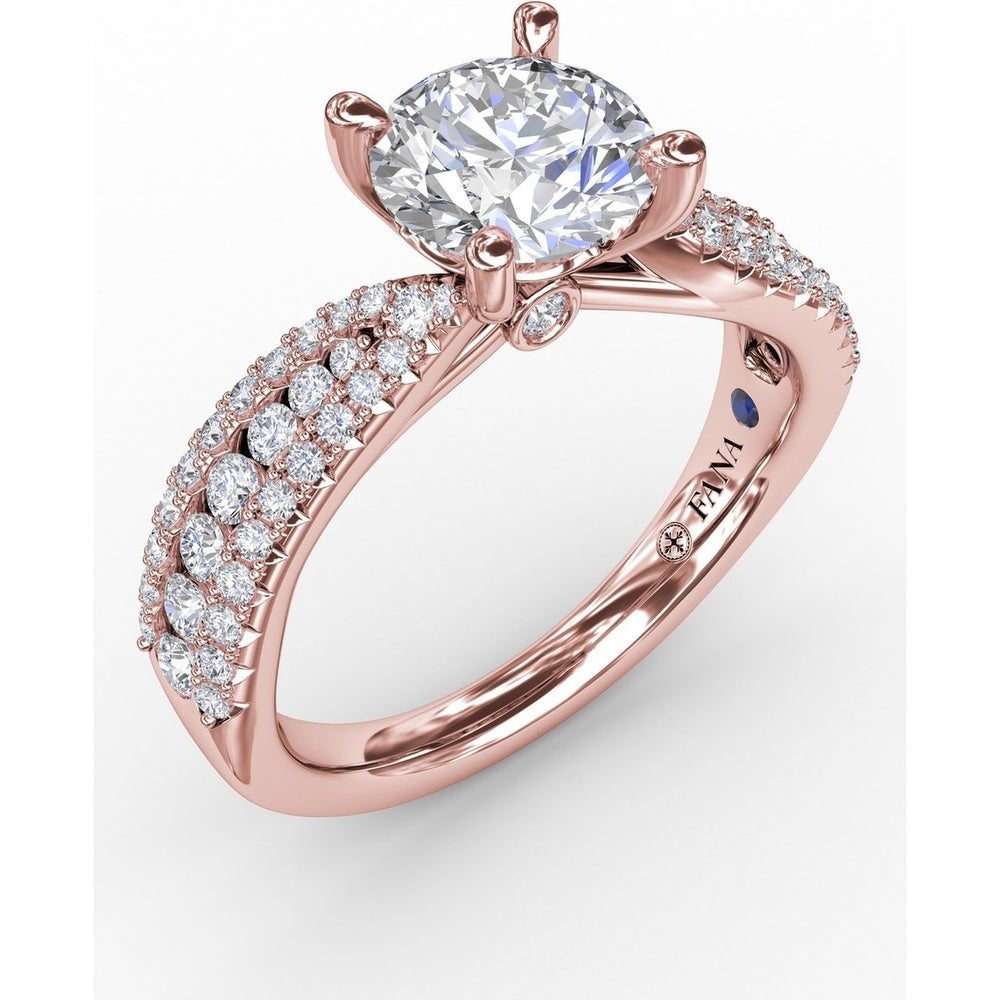 Contemporary Solitaire Engagement Ring Setting with Multi-Row Tapered Diamond Pavé Band by Fana - 0.53 Carat Total Diamond Weight