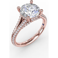 Contemporary Split Shank Solitaire Engagement Ring Setting with Hidden Pavé Halo and Pavé Diamond Band by Fana - 0.48 Carat Total Diamond Weight