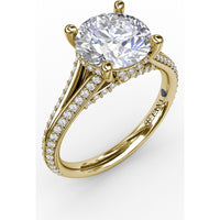 Contemporary Split Shank Solitaire Engagement Ring Setting with Hidden Pavé Halo and Pavé Diamond Band by Fana - 0.48 Carat Total Diamond Weight