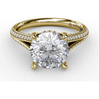 Contemporary Split Shank Solitaire Engagement Ring Setting with Hidden Pavé Halo and Pavé Diamond Band by Fana - 0.48 Carat Total Diamond Weight