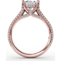 Contemporary Split Shank Solitaire Engagement Ring Setting with Hidden Pavé Halo and Pavé Diamond Band by Fana - 0.48 Carat Total Diamond Weight