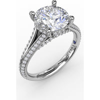 Contemporary Split Shank Solitaire Engagement Ring Setting with Hidden Pavé Halo and Pavé Diamond Band by Fana - 0.48 Carat Total Diamond Weight
