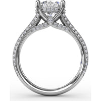 Contemporary Split Shank Solitaire Engagement Ring Setting with Hidden Pavé Halo and Pavé Diamond Band by Fana - 0.48 Carat Total Diamond Weight