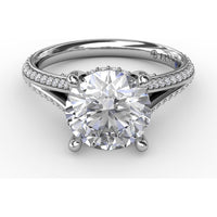 Contemporary Split Shank Solitaire Engagement Ring Setting with Hidden Pavé Halo and Pavé Diamond Band by Fana - 0.48 Carat Total Diamond Weight