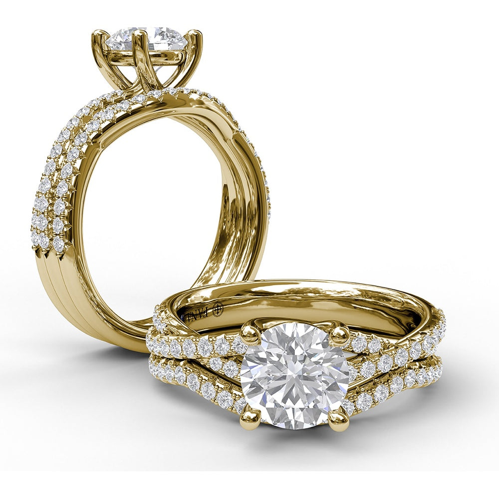 Contoured Diamond Wedding Band with Round Pavé Diamonds by Fana - 0.21 Carat Total Diamond Weight