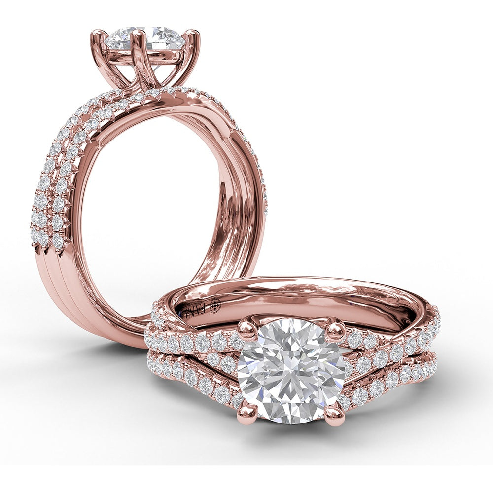 Contoured Diamond Wedding Band with Round Pavé Diamonds by Fana - 0.21 Carat Total Diamond Weight