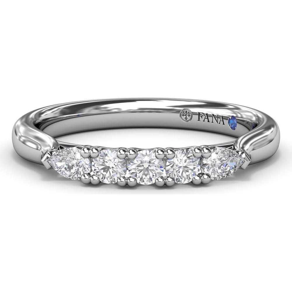 Contoured Wedding Band with Center Pear and Round Diamond Shared-Prong Setting by Fana - 0.27 Carat Total Diamond Weight