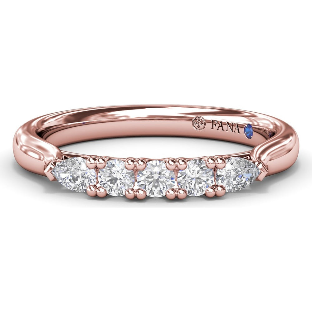 Contoured Wedding Band with Center Pear and Round Diamond Shared-Prong Setting by Fana - 0.27 Carat Total Diamond Weight