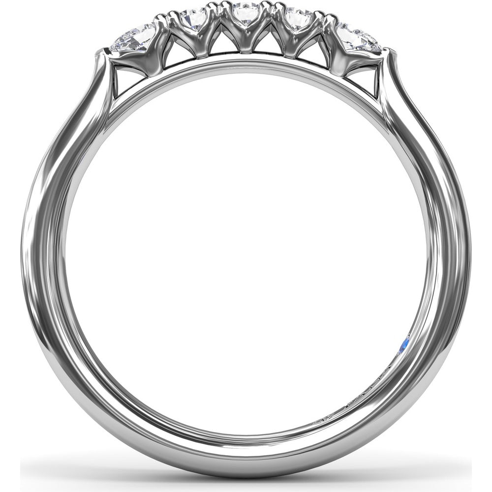 Contoured Wedding Band with Center Pear and Round Diamond Shared-Prong Setting by Fana - 0.27 Carat Total Diamond Weight