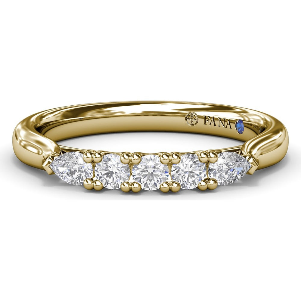 Contoured Wedding Band with Center Pear and Round Diamond Shared-Prong Setting by Fana - 0.27 Carat Total Diamond Weight