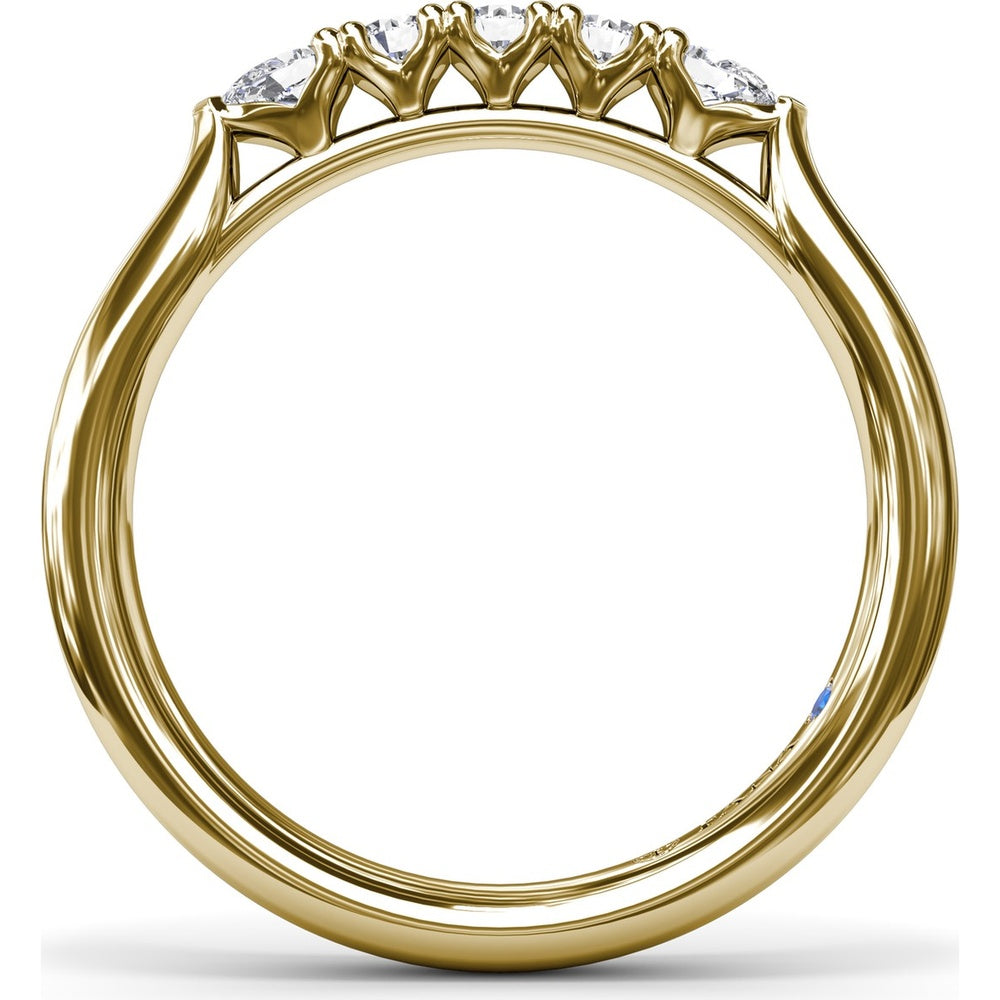 Contoured Wedding Band with Center Pear and Round Diamond Shared-Prong Setting by Fana - 0.27 Carat Total Diamond Weight