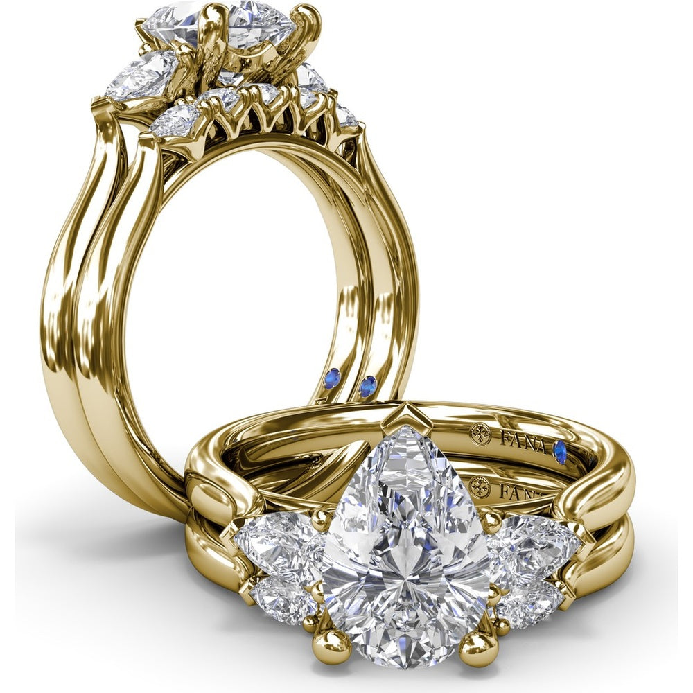 Contoured Wedding Band with Center Pear and Round Diamond Shared-Prong Setting by Fana - 0.27 Carat Total Diamond Weight