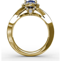 Criss-Cross Ring with Oval Sapphire and Pavé Diamond Halo by Fana - 1.69 Carat Total Gemstone Weight