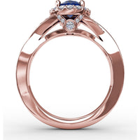 Criss-Cross Ring with Oval Sapphire and Pavé Diamond Halo by Fana - 1.69 Carat Total Gemstone Weight