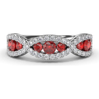 Crossover Anniversary Band with Round Rubies and Pavé Diamonds by Fana - 0.95 Carat Total Gemstone Weight