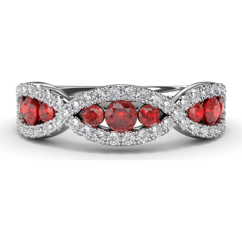 Crossover Anniversary Band with Round Rubies and Pavé Diamonds by Fana - 0.95 Carat Total Gemstone Weight