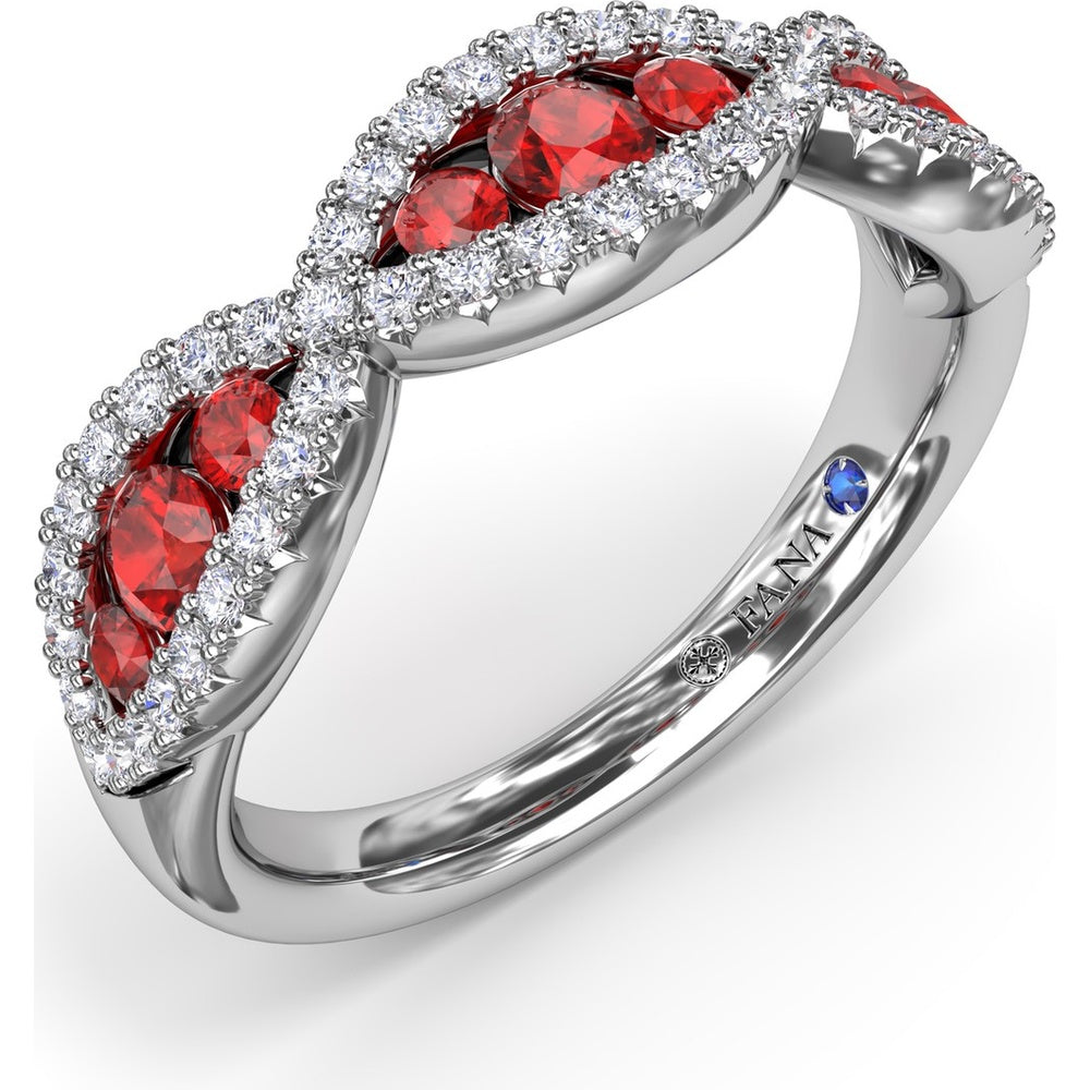 Crossover Anniversary Band with Round Rubies and Pavé Diamonds by Fana - 0.95 Carat Total Gemstone Weight