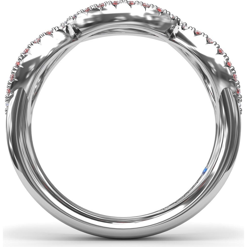 Crossover Anniversary Band with Round Rubies and Pavé Diamonds by Fana - 0.95 Carat Total Gemstone Weight