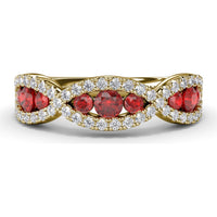 Crossover Anniversary Band with Round Rubies and Pavé Diamonds by Fana - 0.95 Carat Total Gemstone Weight