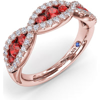 Crossover Anniversary Band with Round Rubies and Pavé Diamonds by Fana - 0.95 Carat Total Gemstone Weight