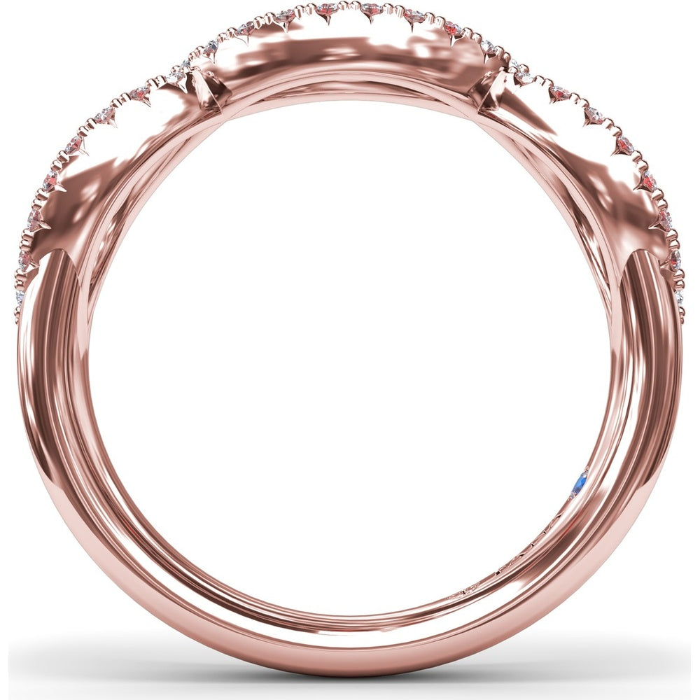 Crossover Anniversary Band with Round Rubies and Pavé Diamonds by Fana - 0.95 Carat Total Gemstone Weight