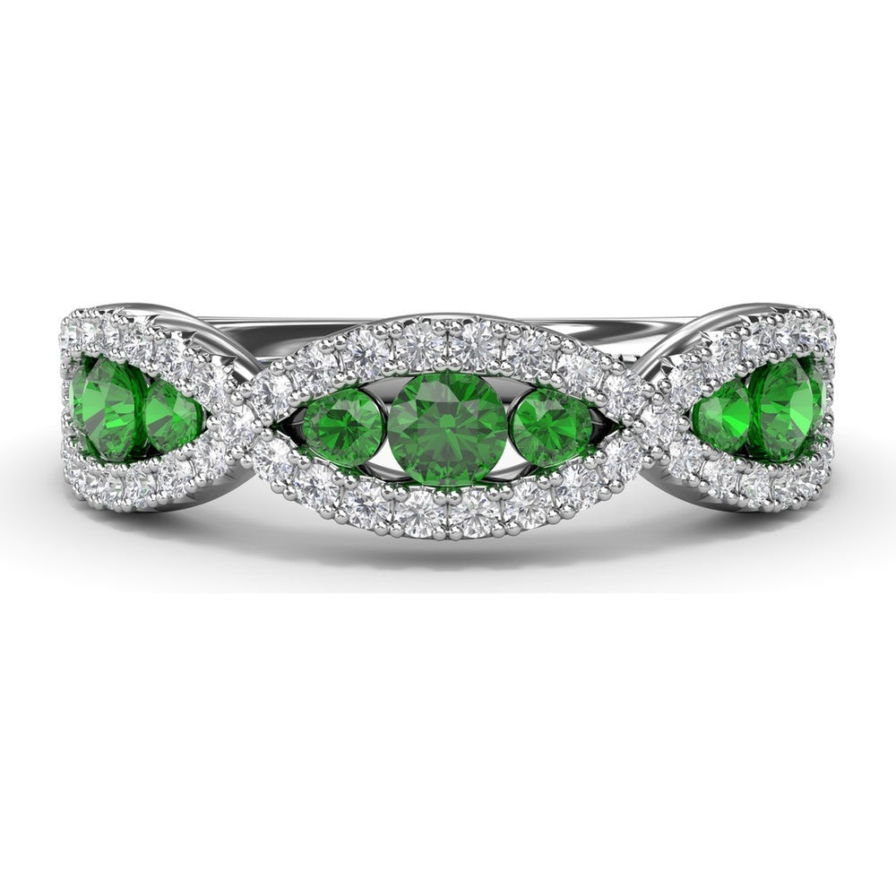 Crossover Infinity Twist Band with Pavé Diamonds and Round Emeralds by Fana - 0.86 Carat Total Gemstone Weight