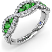 Crossover Infinity Twist Band with Pavé Diamonds and Round Emeralds by Fana - 0.86 Carat Total Gemstone Weight