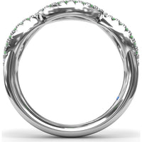 Crossover Infinity Twist Band with Pavé Diamonds and Round Emeralds by Fana - 0.86 Carat Total Gemstone Weight
