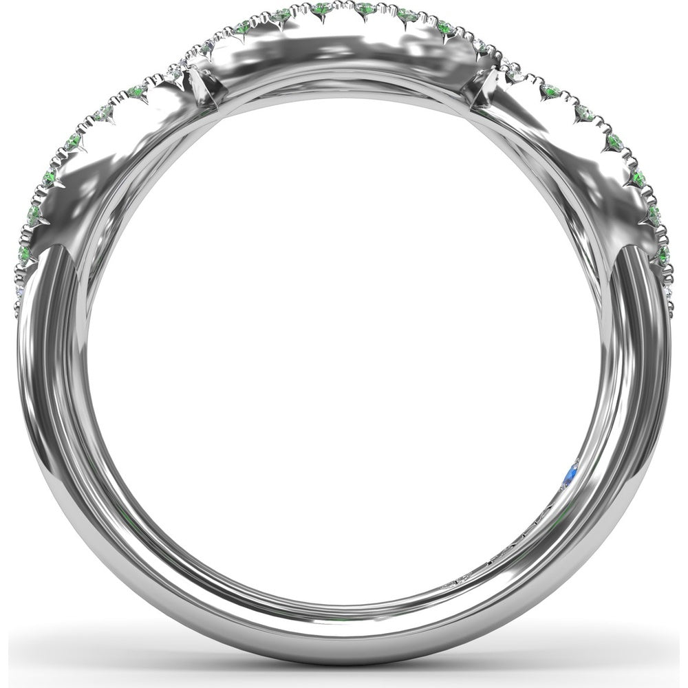 Crossover Infinity Twist Band with Pavé Diamonds and Round Emeralds by Fana - 0.86 Carat Total Gemstone Weight
