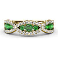 Crossover Infinity Twist Band with Pavé Diamonds and Round Emeralds by Fana - 0.86 Carat Total Gemstone Weight