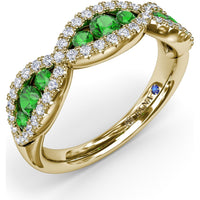 Crossover Infinity Twist Band with Pavé Diamonds and Round Emeralds by Fana - 0.86 Carat Total Gemstone Weight